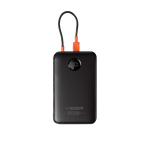 Black power bank with digital display and Veger branding on a white background